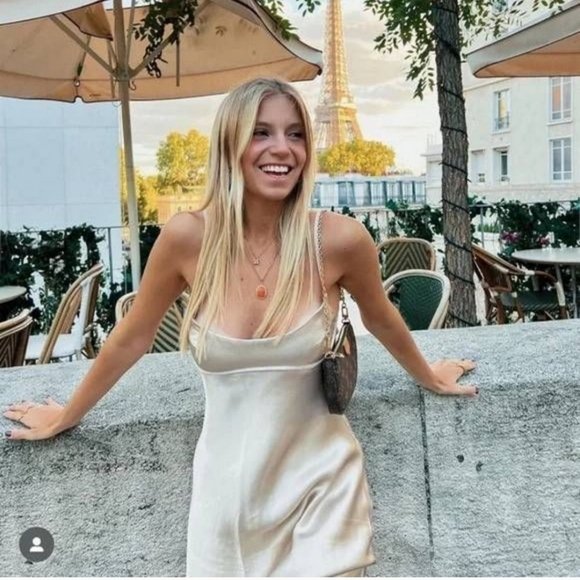 Zara Satin Effect  Slip Dress Beige Cream - Picture 6 of 12